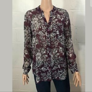 Kut From The Kloth Sheer Top M Floral Maroon Gray